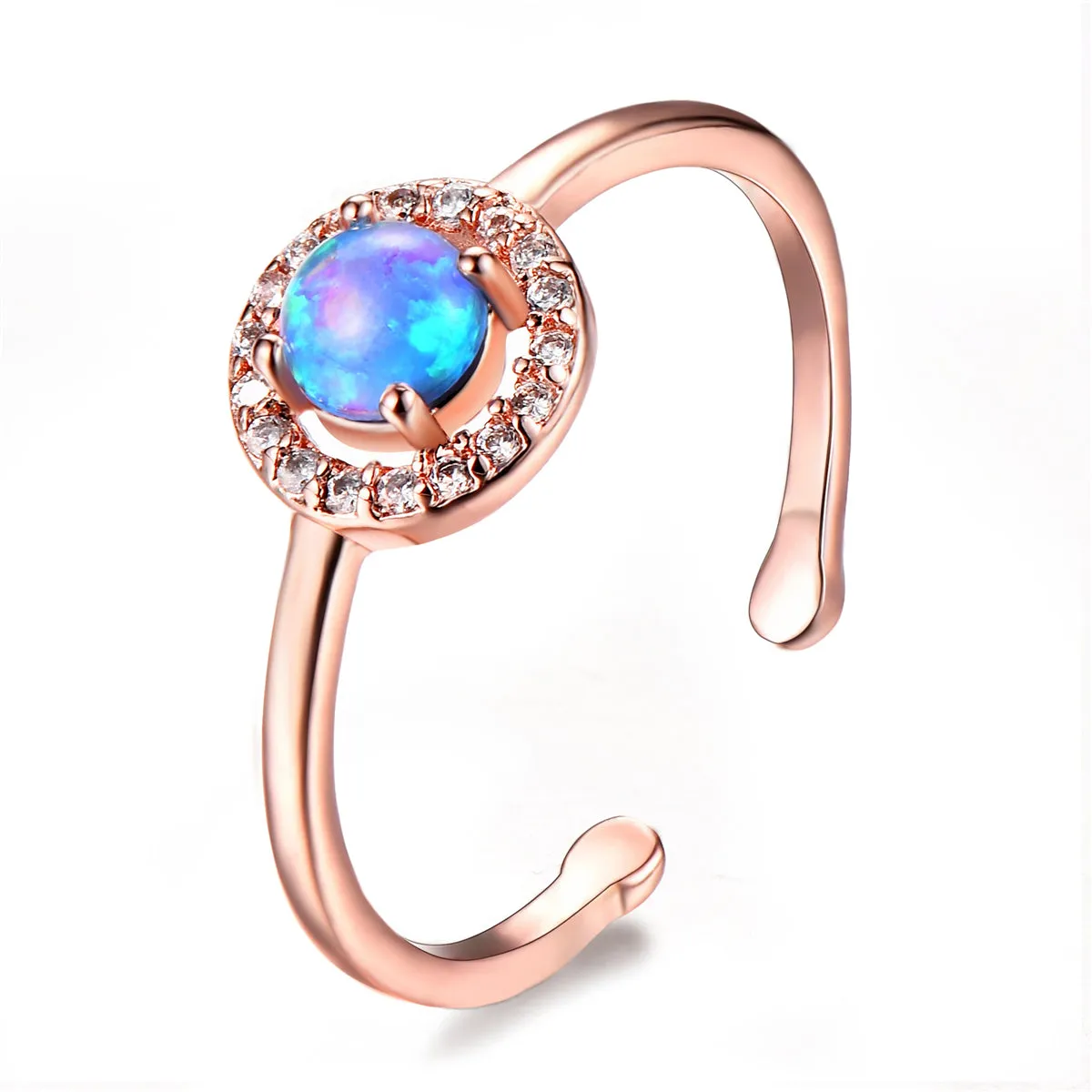 Blue Opal & 18K Rose Gold-Plated Halo Open Ring