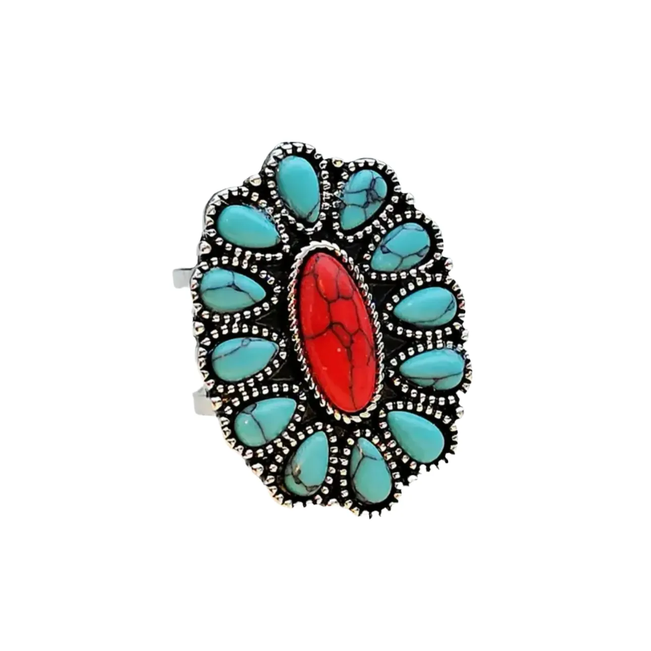 Blue Red Turquoise Oval Ring