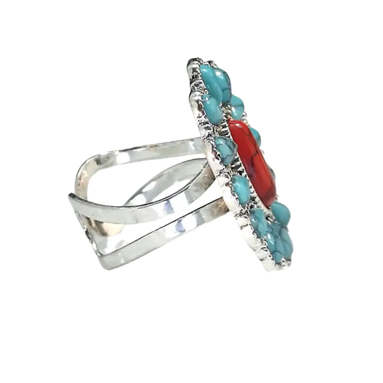 Blue Red Turquoise Oval Ring
