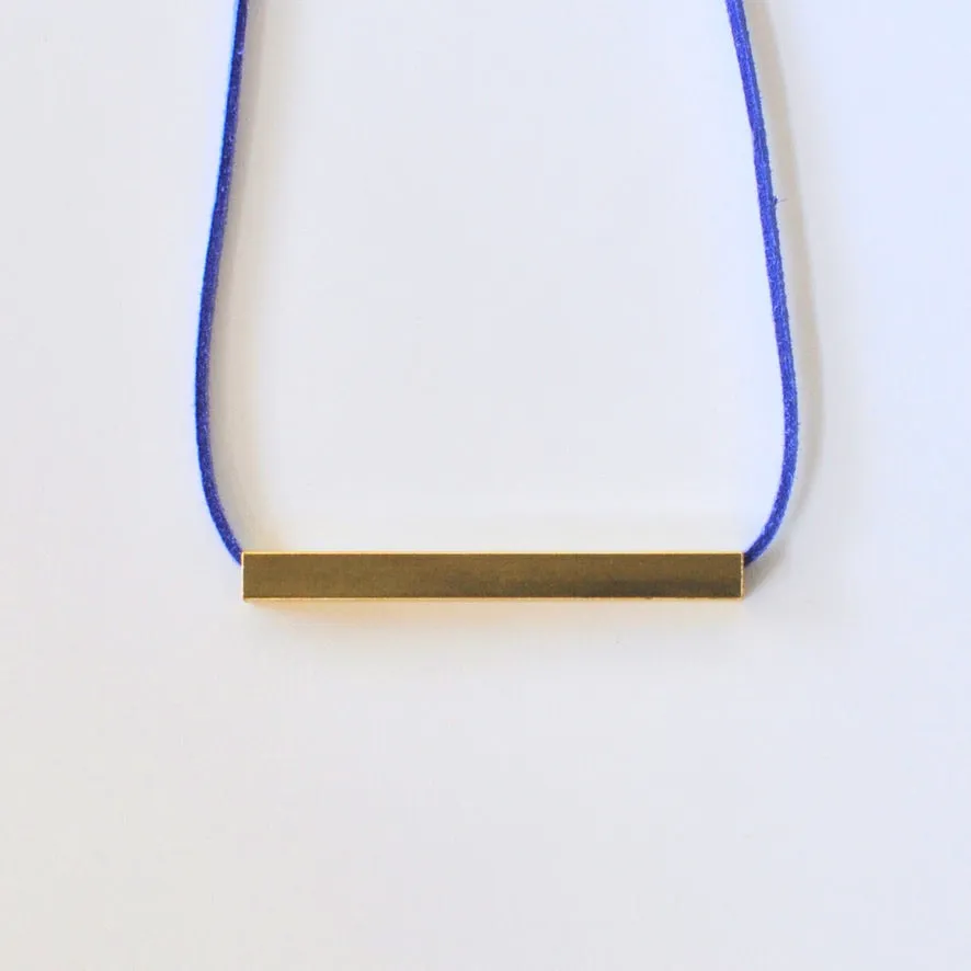 Blue Suede & Brass Armor Necklace - Featherhead Studio