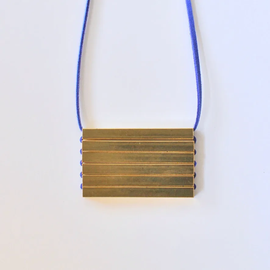 Blue Suede & Brass Armor Necklace - Featherhead Studio