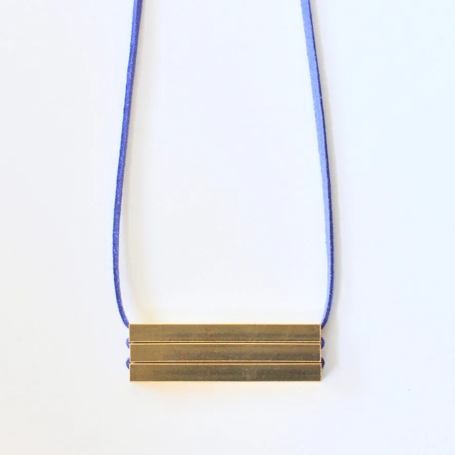 Blue Suede & Brass Armor Necklace - Featherhead Studio