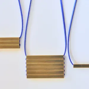 Blue Suede & Brass Armor Necklace - Featherhead Studio