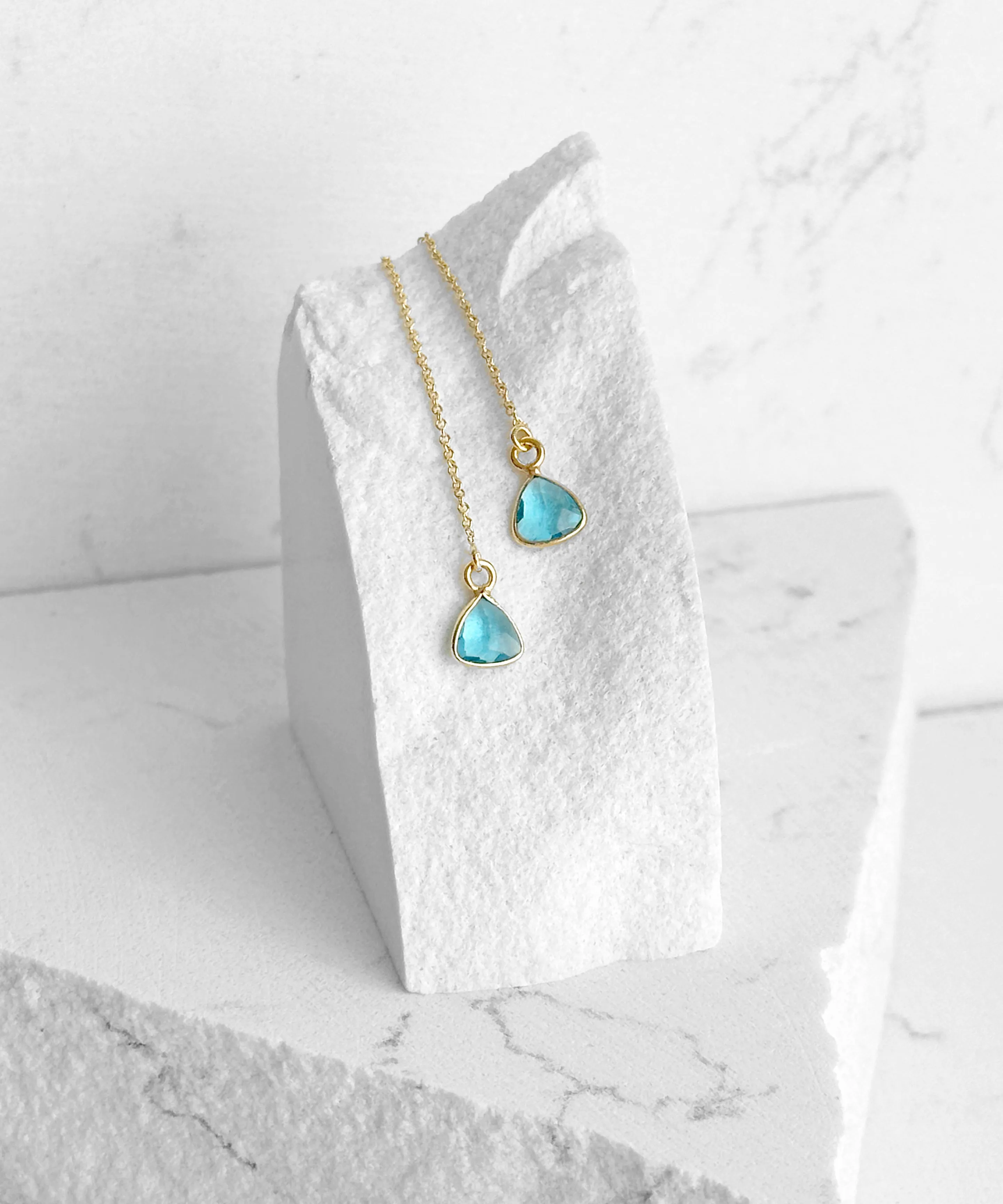 Blue Topaz Triangle Threader Earrings