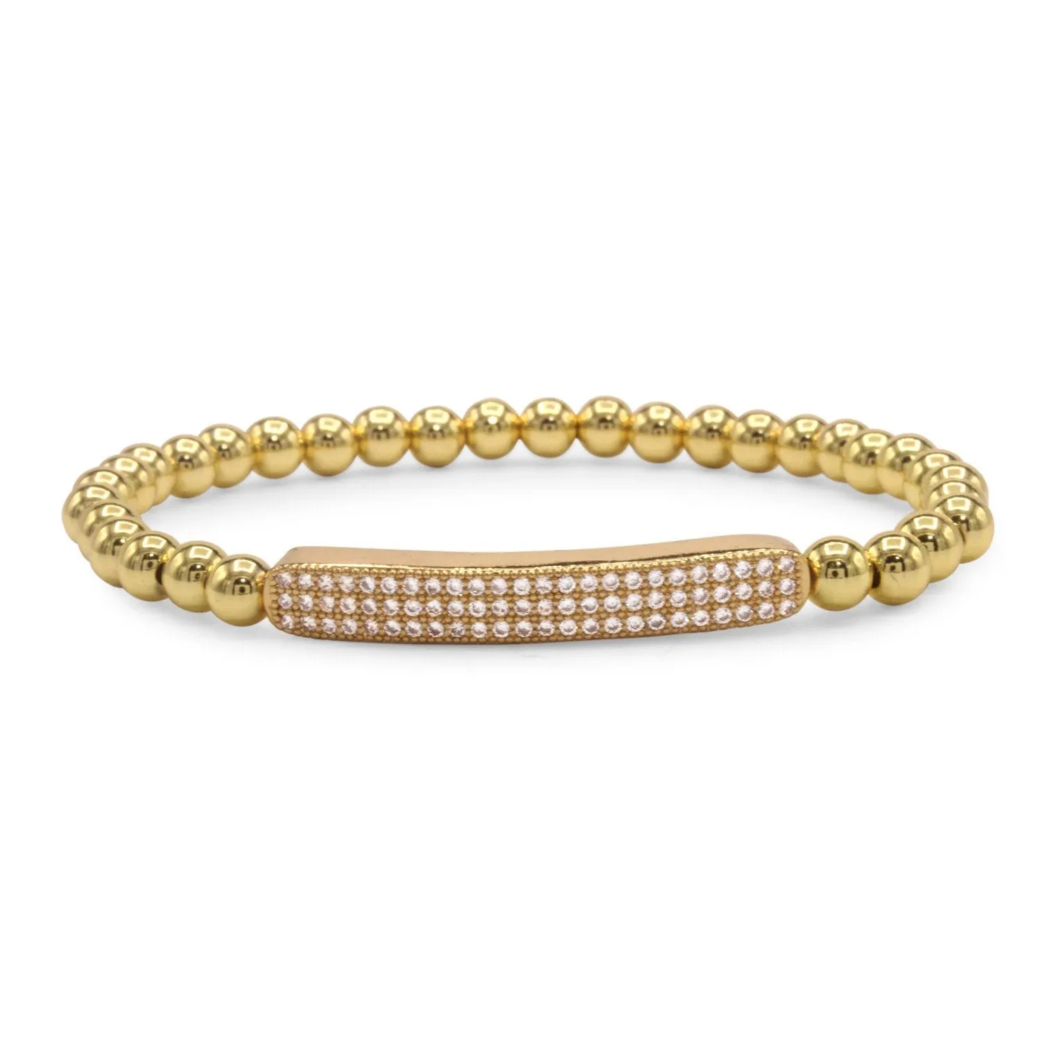 Brass Cubic Zirconia Pave Bar Charm Bracelet Women