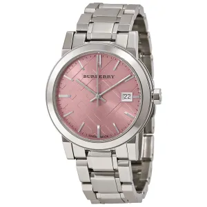 Burberry Pink Check Stamped Stainless Steel Ladies Watch BU9124
