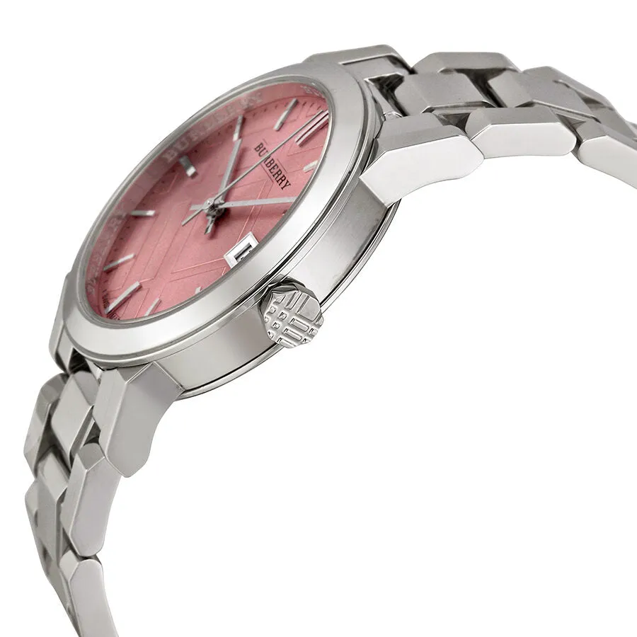 Burberry Pink Check Stamped Stainless Steel Ladies Watch BU9124