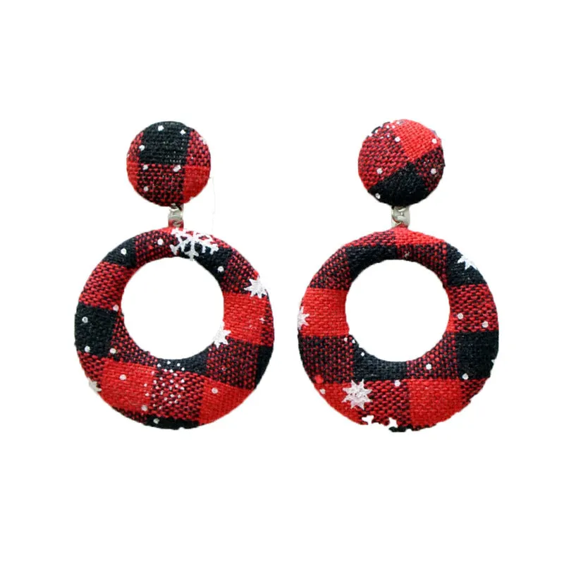 Buy One, Get One Free. Fashionable and Individual Christmas Earrings, Geometric Circular Checkered Cloth Stud Earrings, Popular Earrings for Women, Christmas Gifts C-240805-3