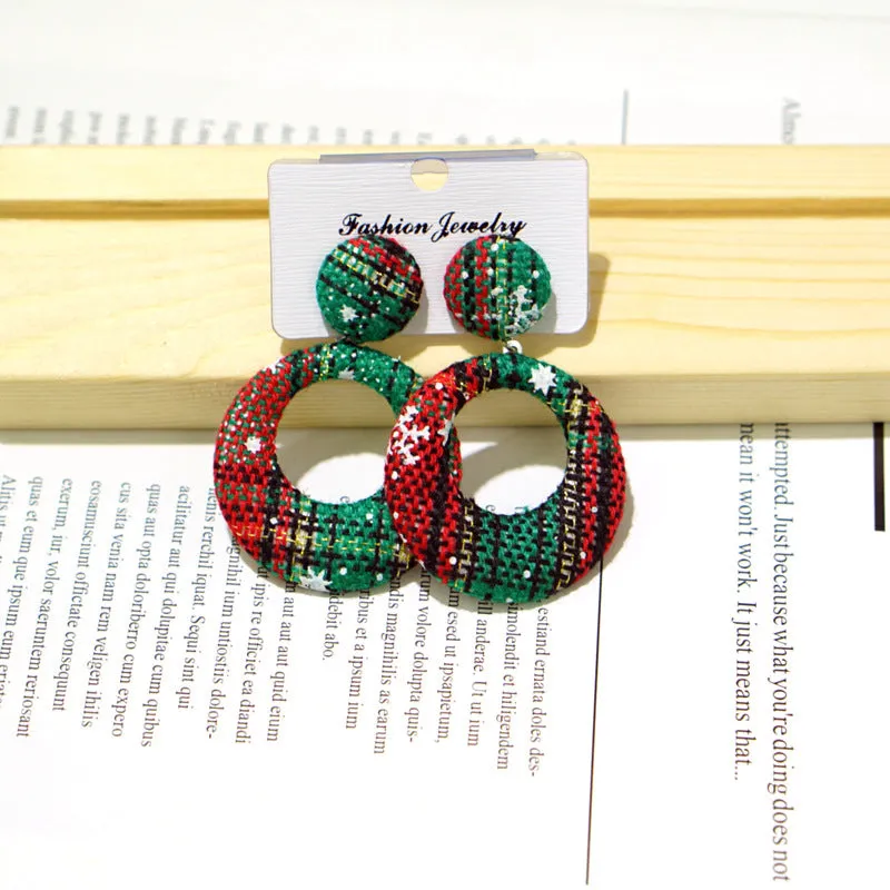 Buy One, Get One Free. Fashionable and Individual Christmas Earrings, Geometric Circular Checkered Cloth Stud Earrings, Popular Earrings for Women, Christmas Gifts C-240805-3