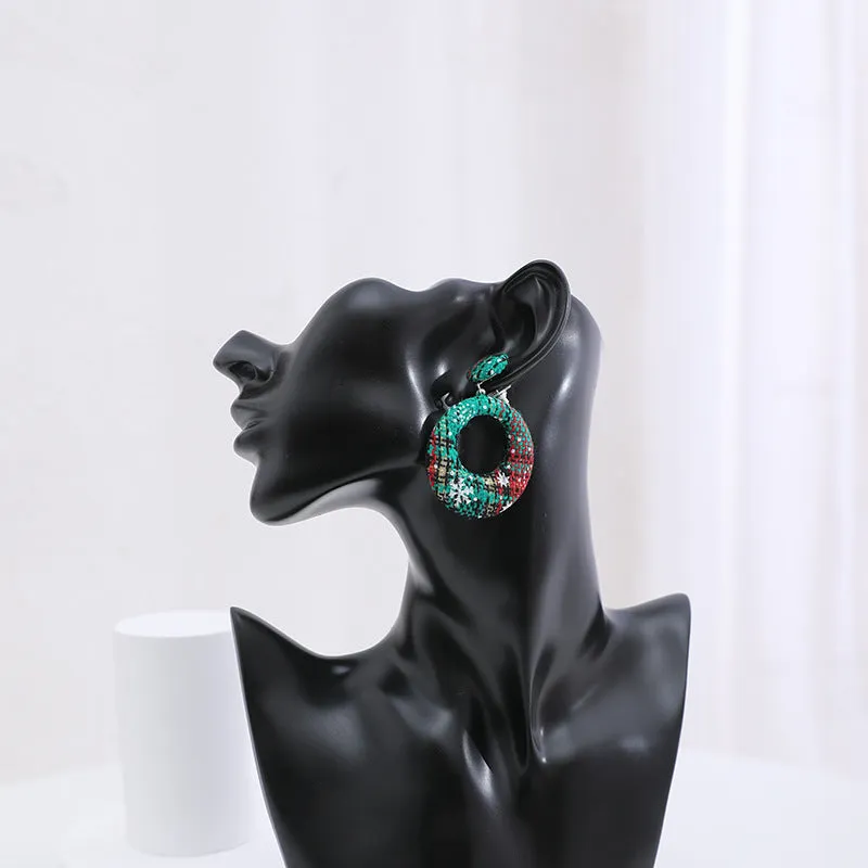 Buy One, Get One Free. Fashionable and Individual Christmas Earrings, Geometric Circular Checkered Cloth Stud Earrings, Popular Earrings for Women, Christmas Gifts C-240805-3