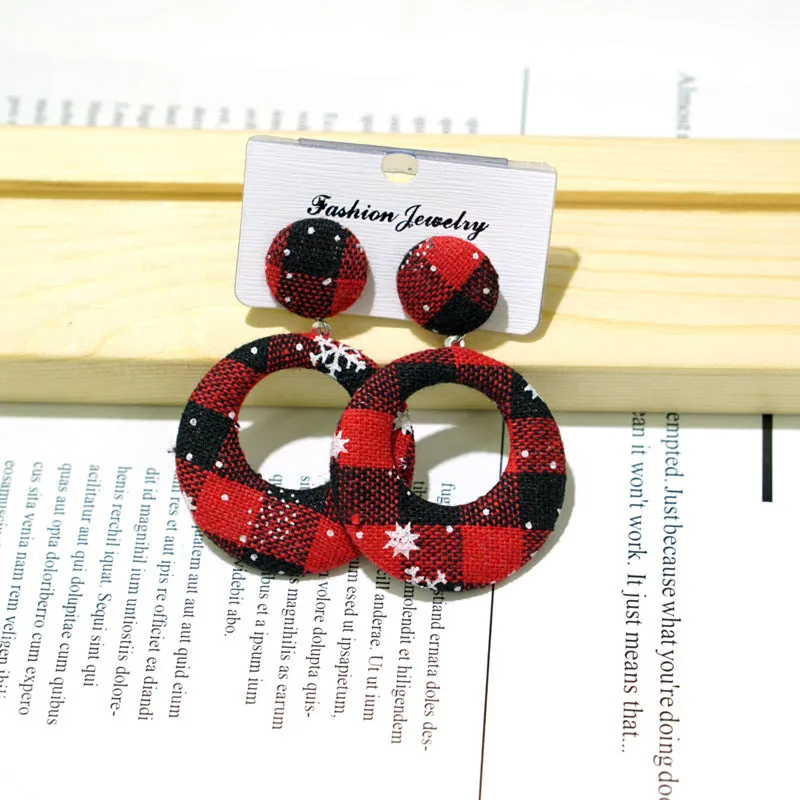 Buy One, Get One Free. Fashionable and Individual Christmas Earrings, Geometric Circular Checkered Cloth Stud Earrings, Popular Earrings for Women, Christmas Gifts C-240805-3