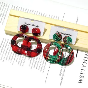 Buy One, Get One Free. Fashionable and Individual Christmas Earrings, Geometric Circular Checkered Cloth Stud Earrings, Popular Earrings for Women, Christmas Gifts C-240805-3