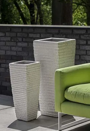Campania Tall Square Dimple Planter - Antique White - Set of 2