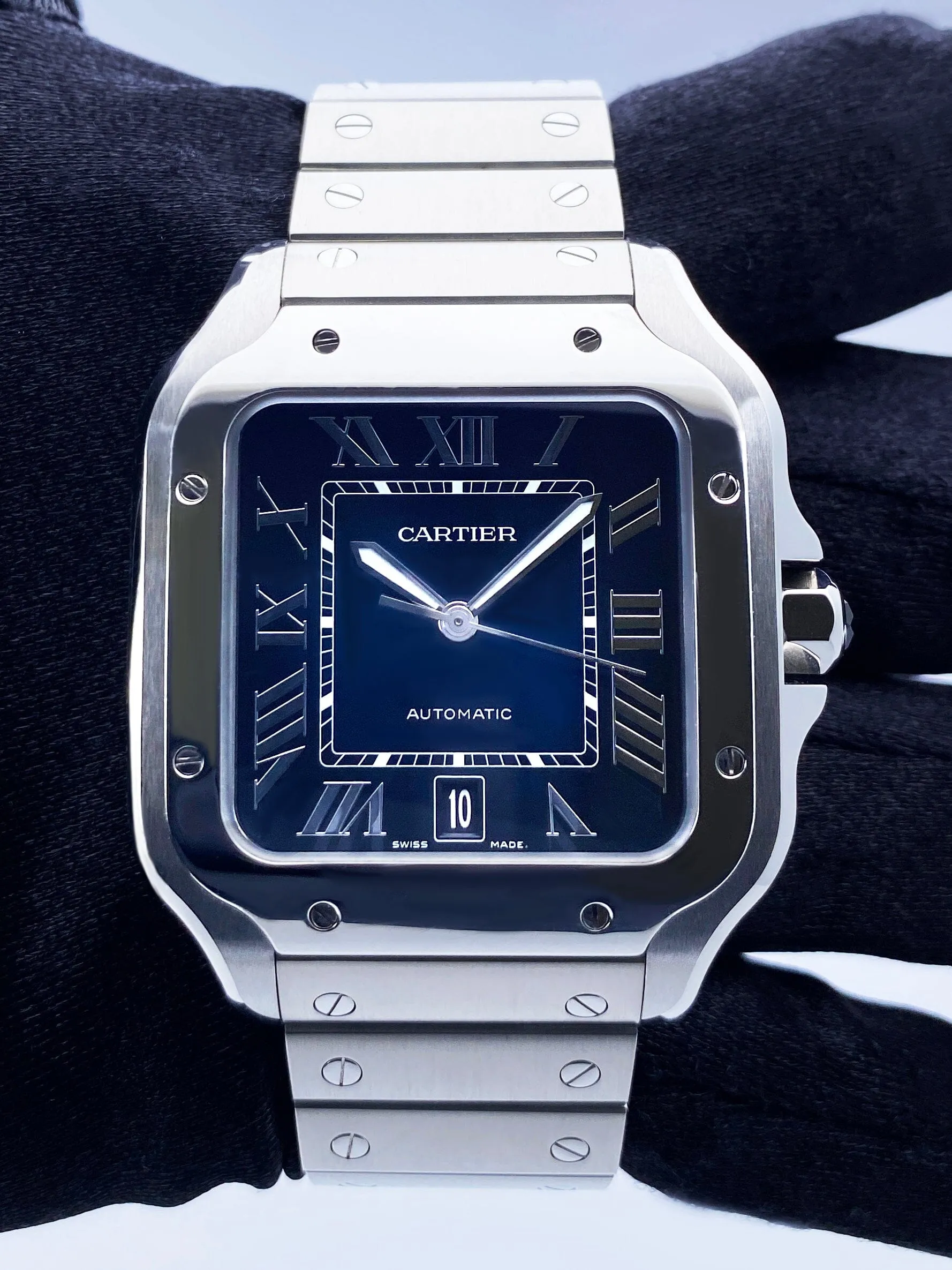 Cartier Santos WSSA0030 Blue Dial Mens Watch Box Papers