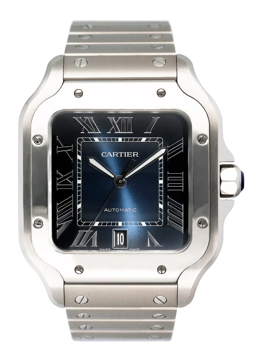 Cartier Santos WSSA0030 Blue Dial Mens Watch Box Papers