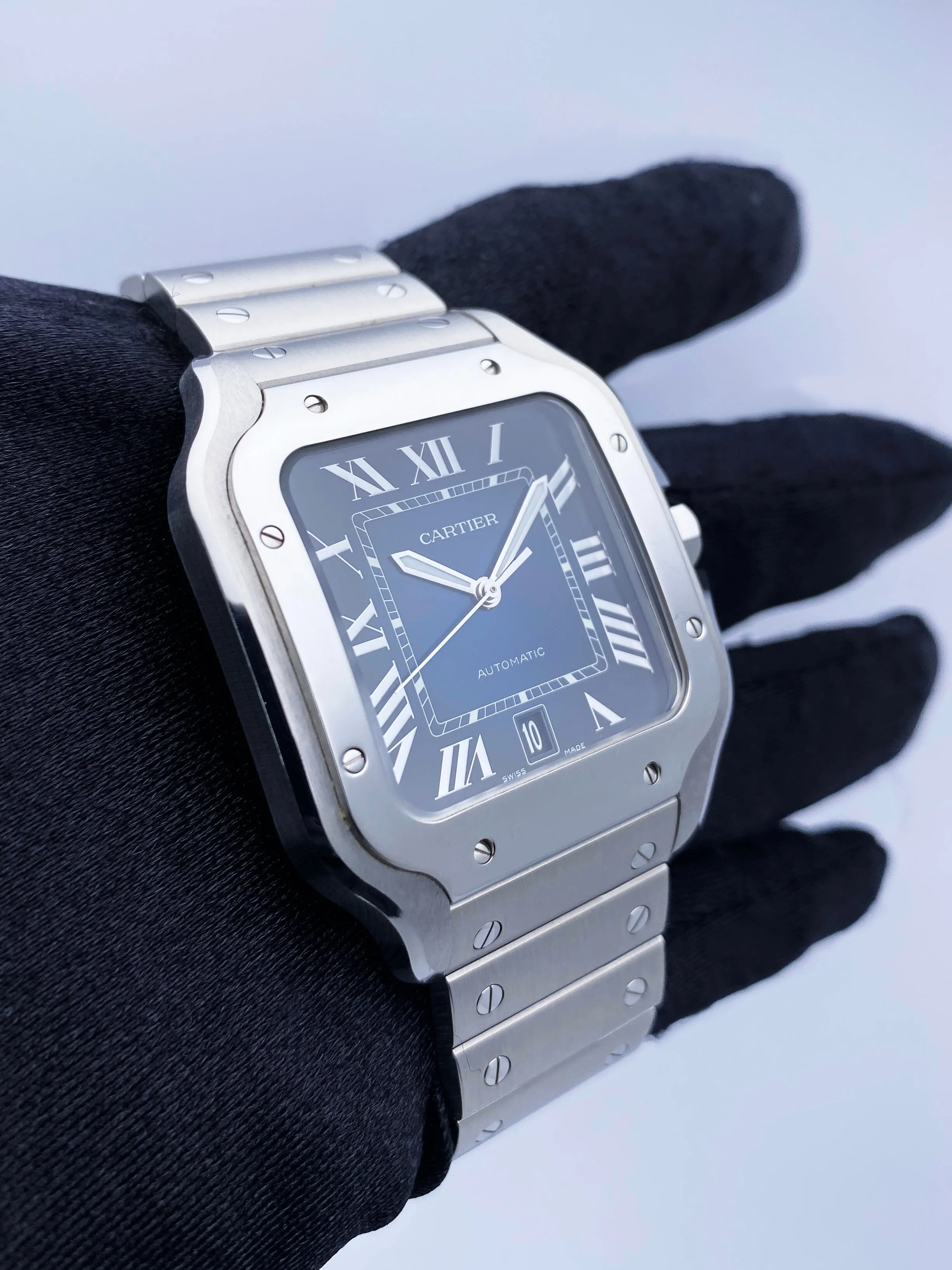 Cartier Santos WSSA0030 Blue Dial Mens Watch Box Papers