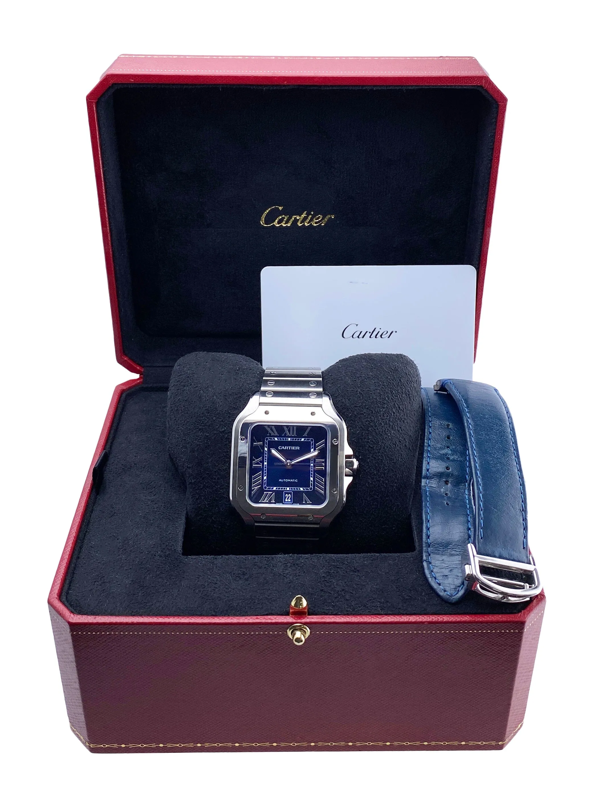 Cartier Santos WSSA0030 Blue Dial Mens Watch Box Papers