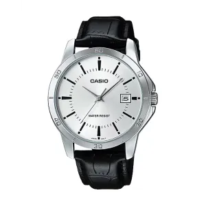 Casio Black Leather Strap Silver Dial Quartz Watch for Gents - MTP-V004L-7AUDF