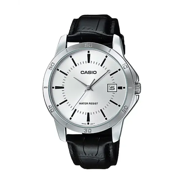 Casio Black Leather Strap Silver Dial Quartz Watch for Gents - MTP-V004L-7AUDF