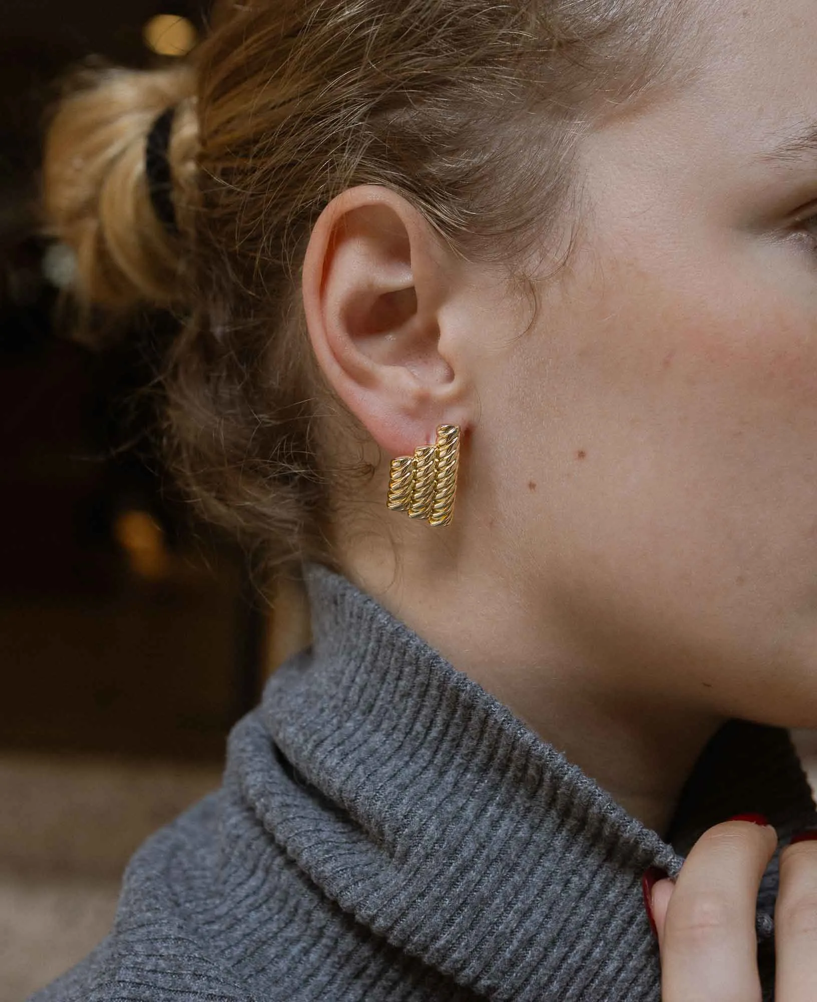 Catherine Rope Textured Gold Clip Earrings