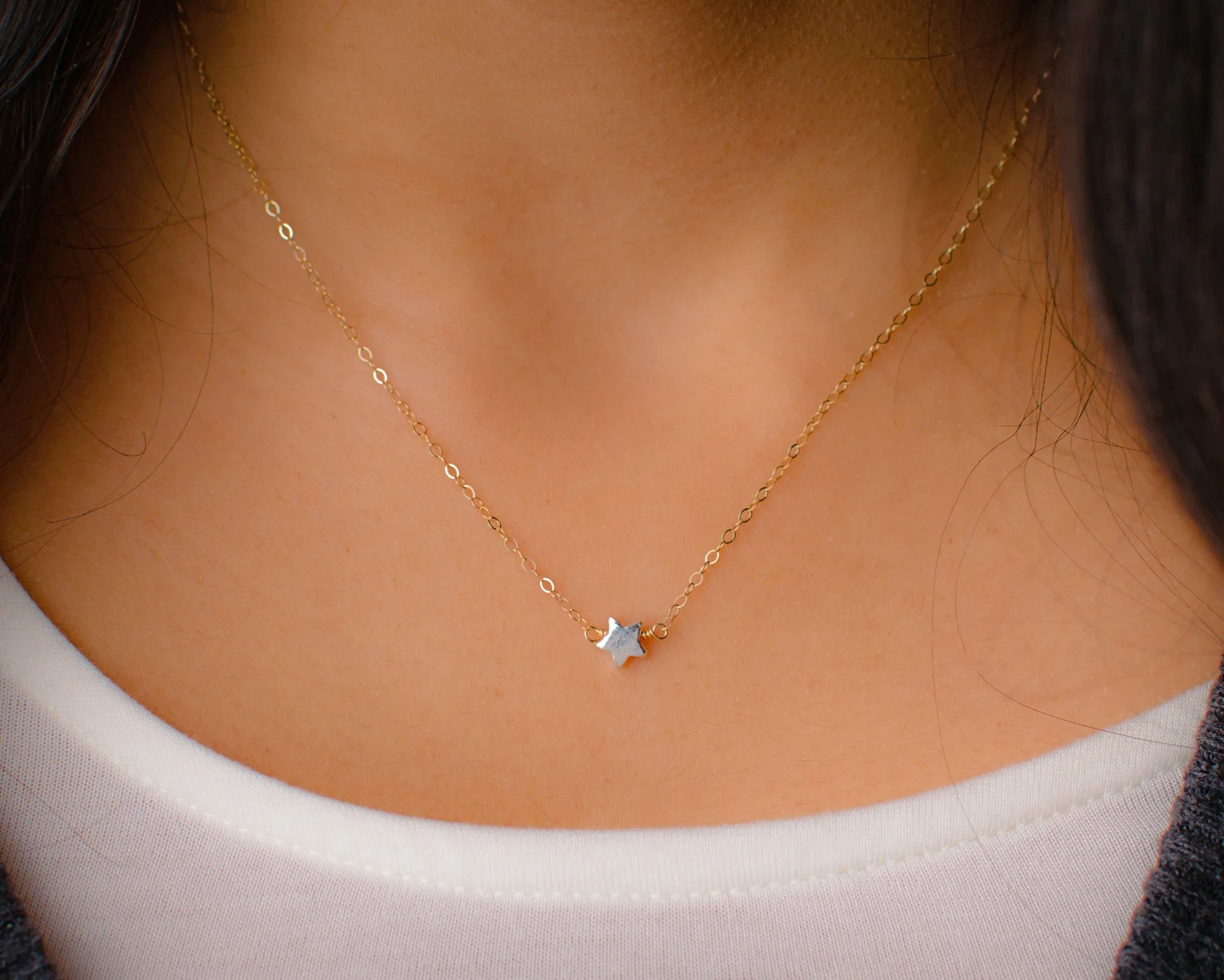 celeste tiny star necklace, two-tone