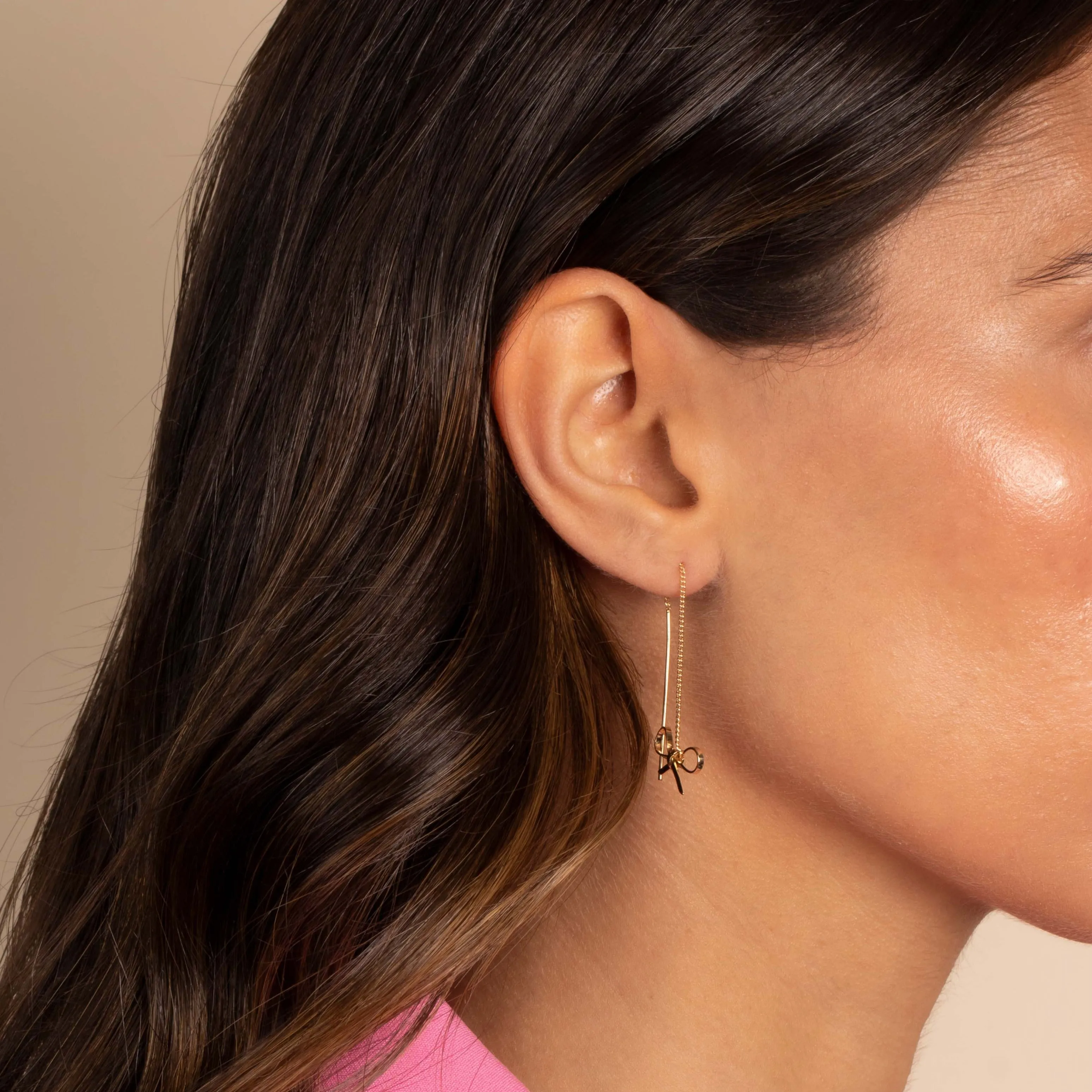 Chain Bow Tie Front Back Threader Earring