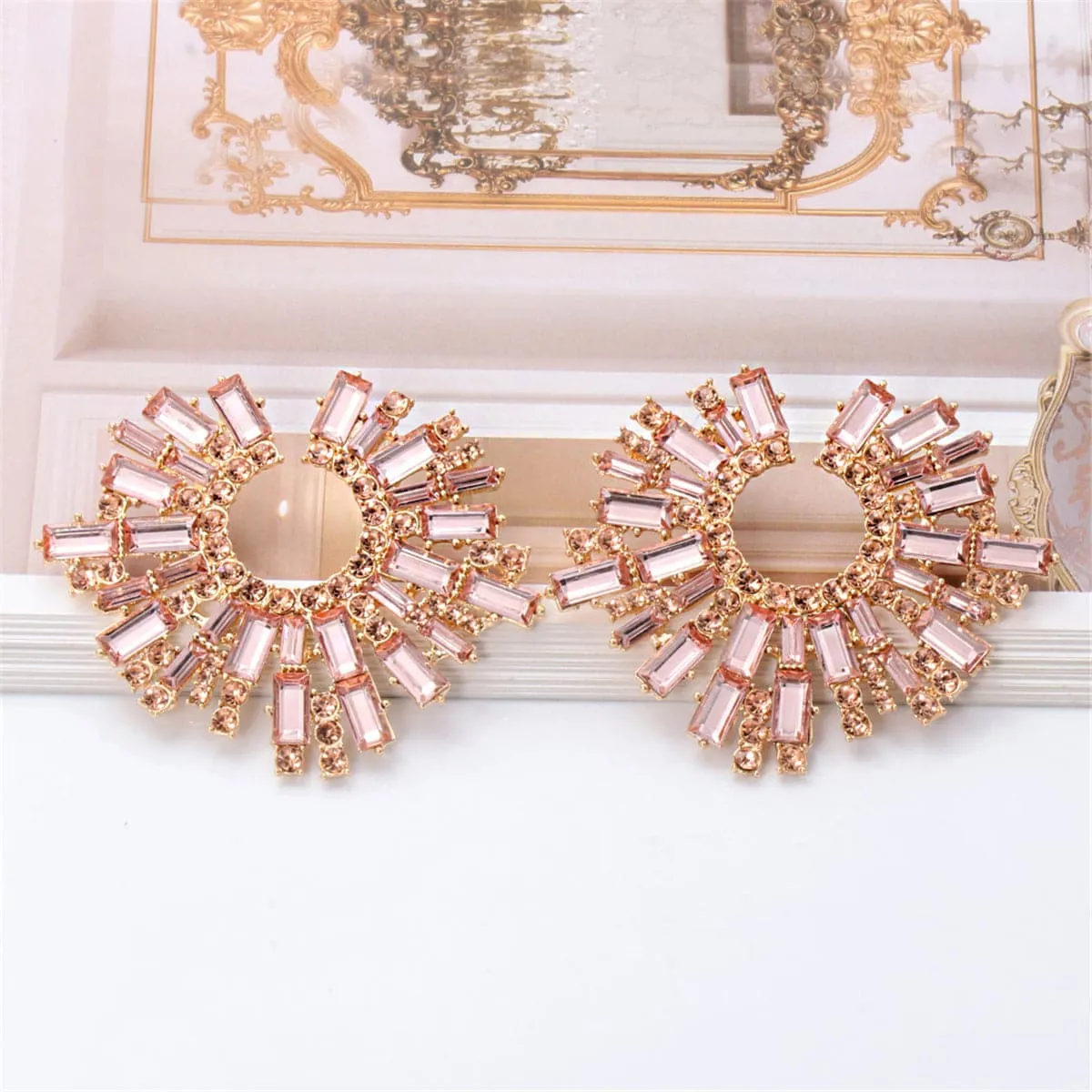 Champagne Cubic Zirconia & 18K Gold-Plated Geometric Cluster Stud Earrings