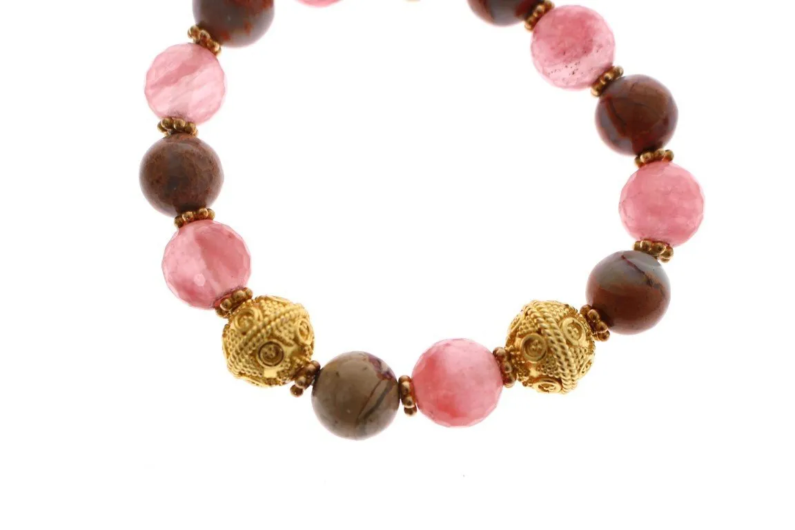 Cherry Quartz 18k Gold Silver Bracelet