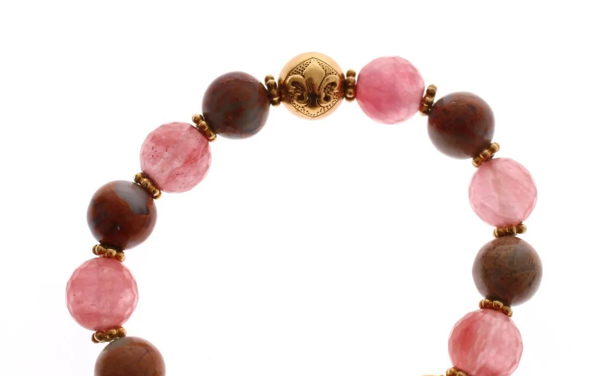Cherry Quartz 18k Gold Silver Bracelet