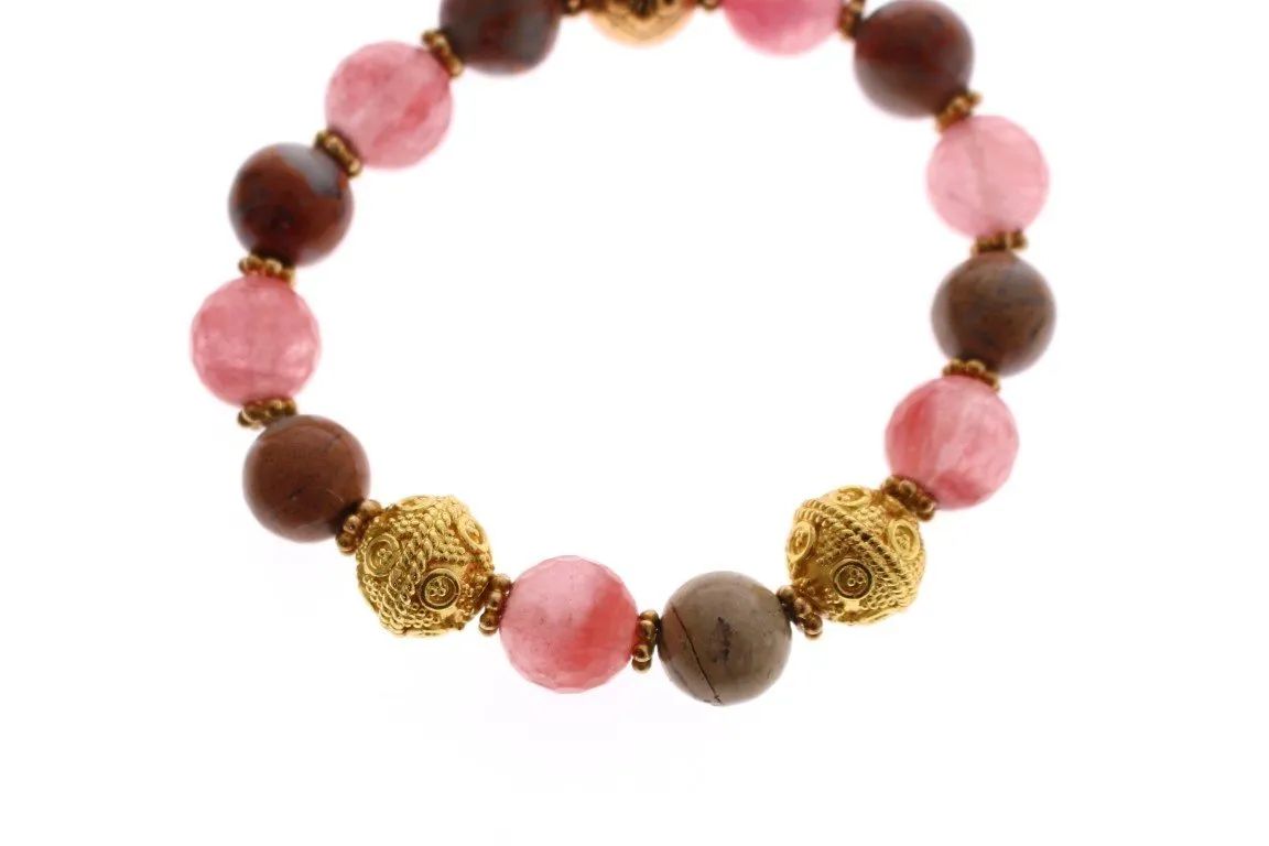 Cherry Quartz 18k Gold Silver Bracelet