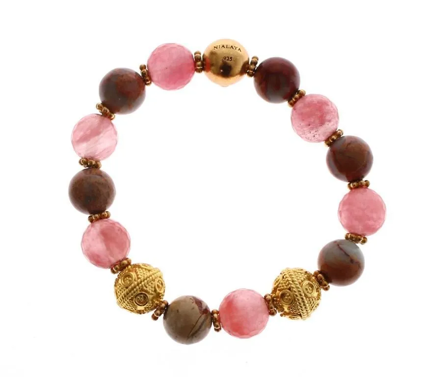 Cherry Quartz 18k Gold Silver Bracelet