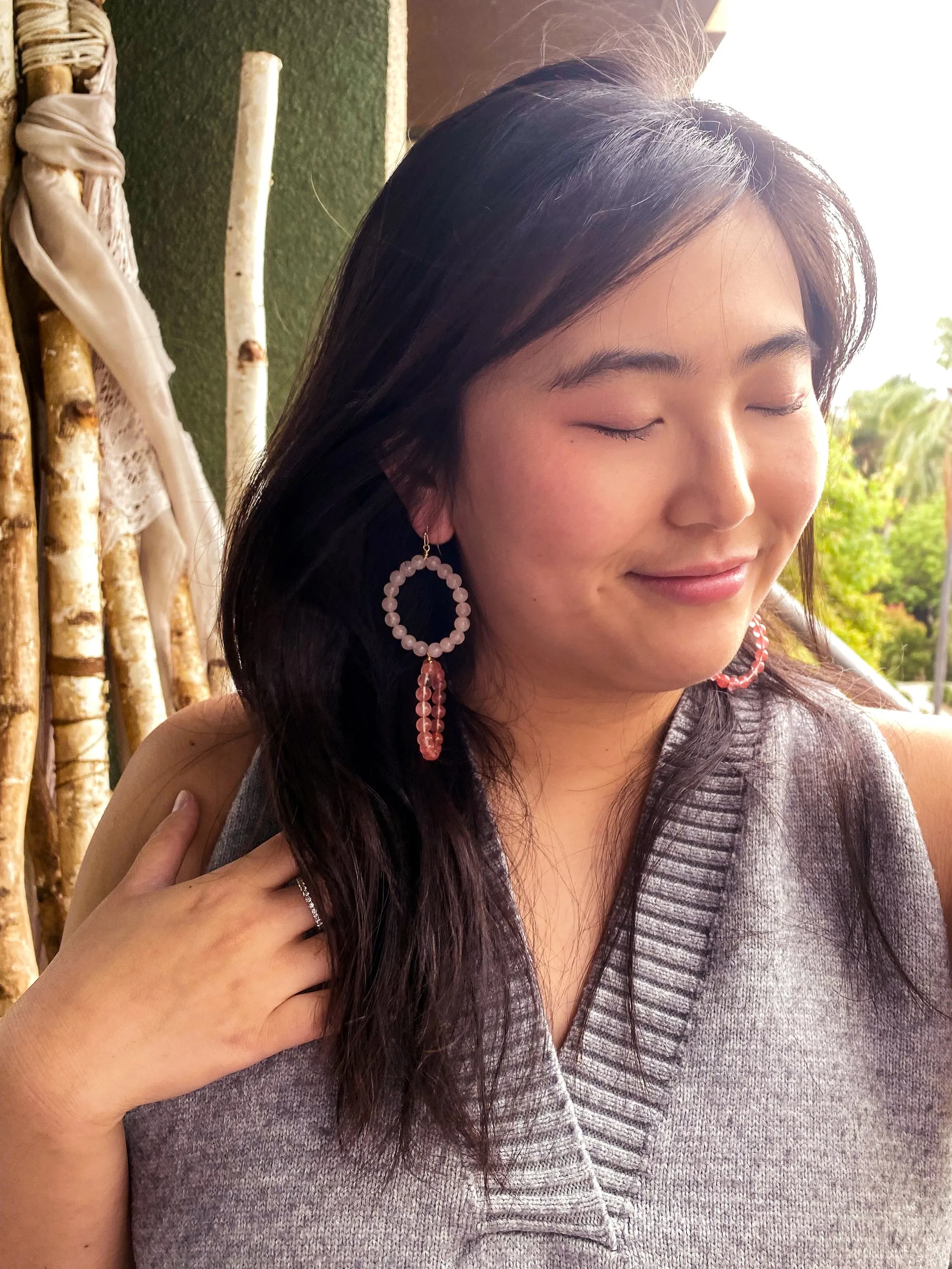Cherry quartz circle earrings