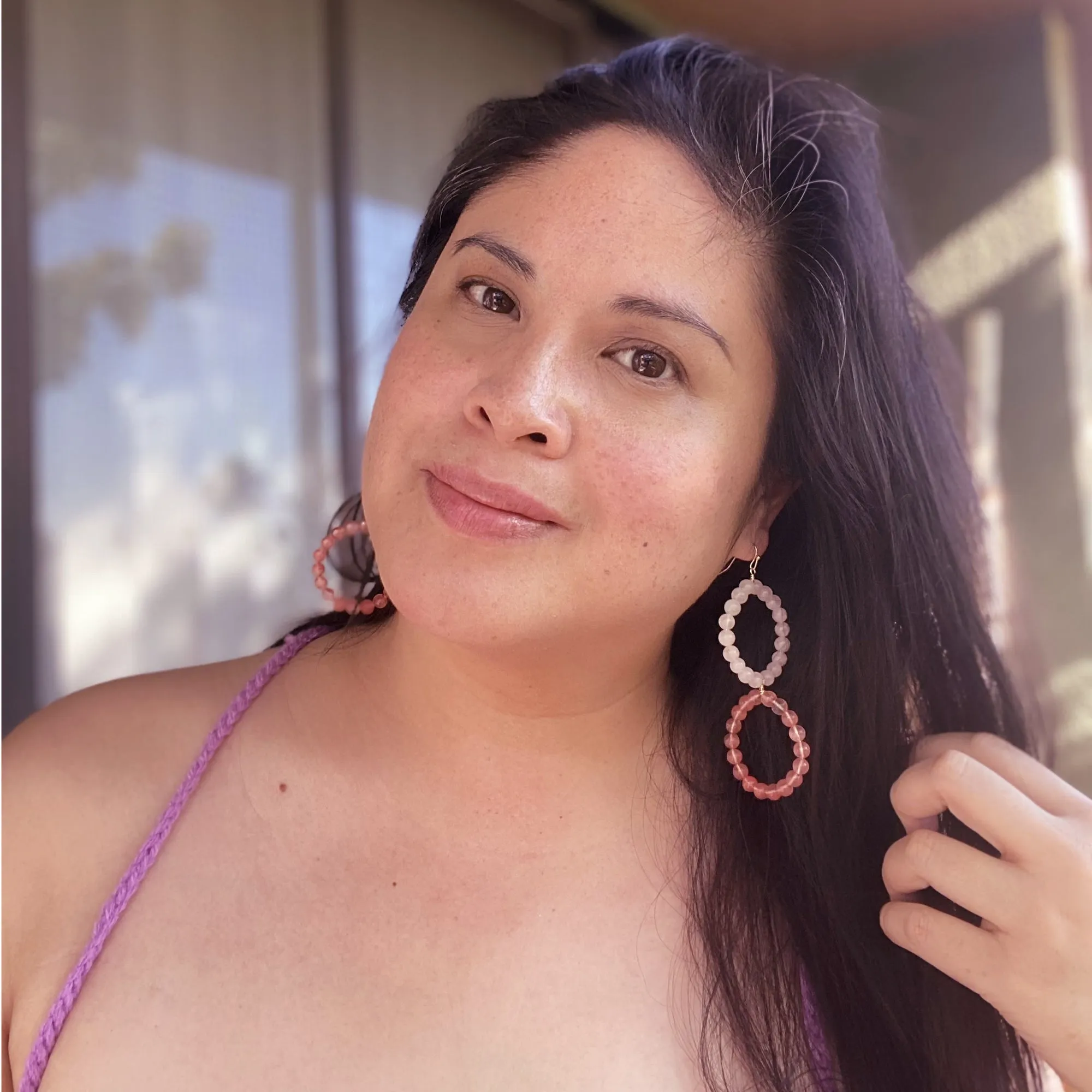 Cherry quartz circle earrings
