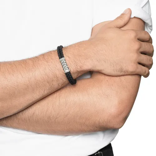 Chevron Bracelet in Black Rubber with Diamonds and Sterling Silver, 9mm, Size Large