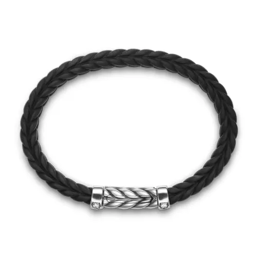 Chevron Bracelet in Black Rubber with Diamonds and Sterling Silver, 9mm, Size Large