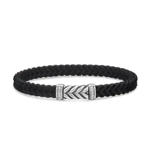Chevron Bracelet in Black Rubber with Diamonds and Sterling Silver, Size Medium