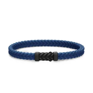 Chevron Bracelet in Blue Rubber with Black Titanium, 6mm, Size Medium
