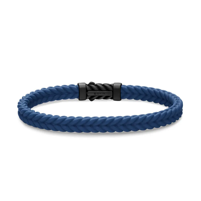 Chevron Bracelet in Blue Rubber with Black Titanium, 6mm, Size Medium