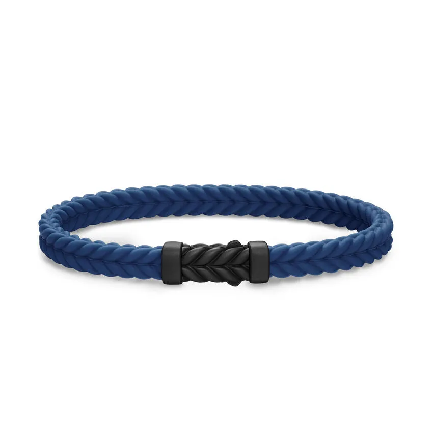 Chevron Bracelet in Blue Rubber with Black Titanium, 6mm, Size Medium