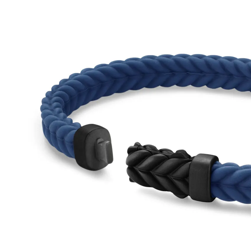 Chevron Bracelet in Blue Rubber with Black Titanium, 6mm, Size Medium