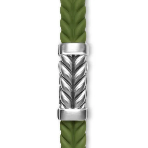 Chevron Bracelet in Green Rubber with Sterling Silver, 9mm, Size Medium