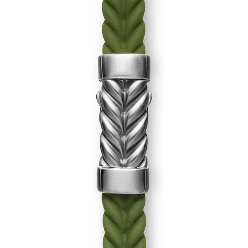 Chevron Bracelet in Green Rubber with Sterling Silver, Size Medium