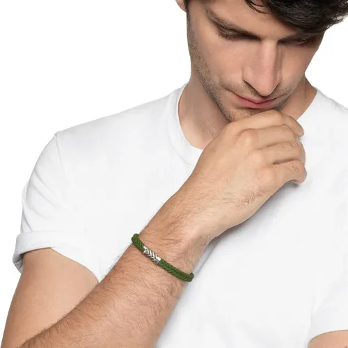 Chevron Bracelet in Green Rubber with Sterling Silver, Size Medium