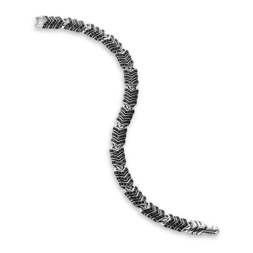 Chevron Link Bracelet in Sterling Silver with Black Diamonds, 7.6mm, Size Medium