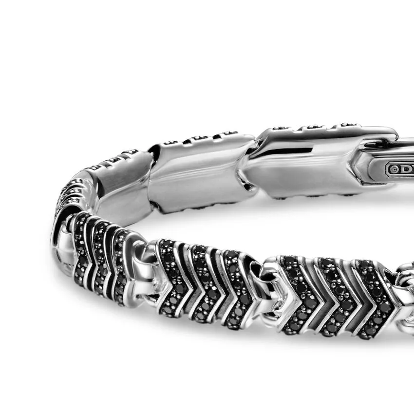 Chevron Link Bracelet in Sterling Silver with Black Diamonds, 7.6mm, Size Medium
