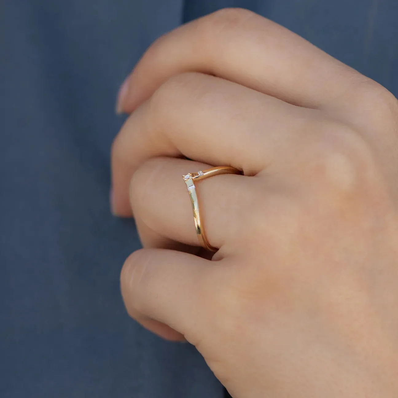 Chevron Ring With Baguette and Carre Diamonds