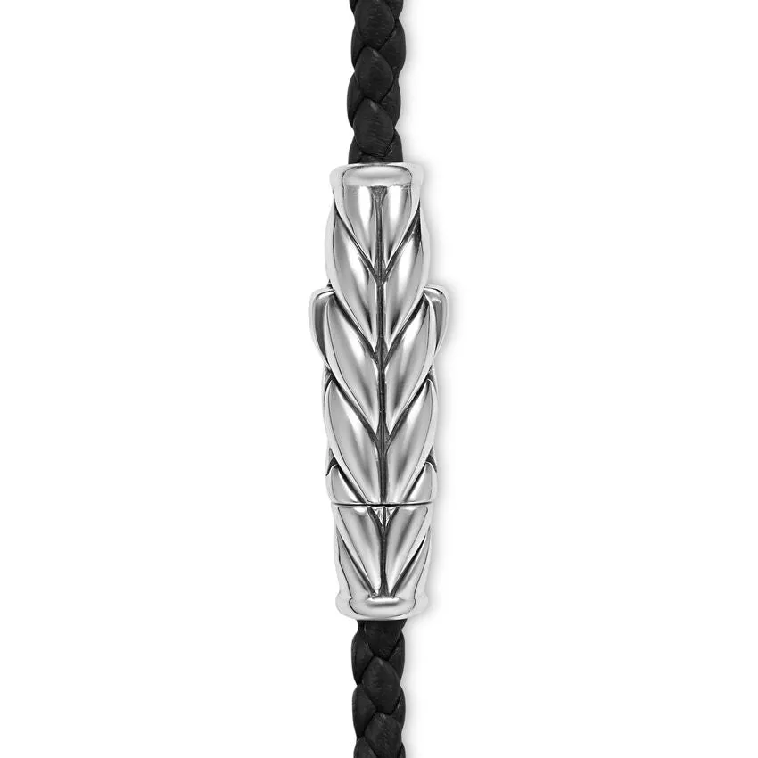 Chevron Triple Wrap Bracelet in Black Leather with Sterling Silver, 3mm, Size Medium