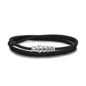 Chevron Triple Wrap Bracelet in Black Leather with Sterling Silver, 3mm, Size Medium