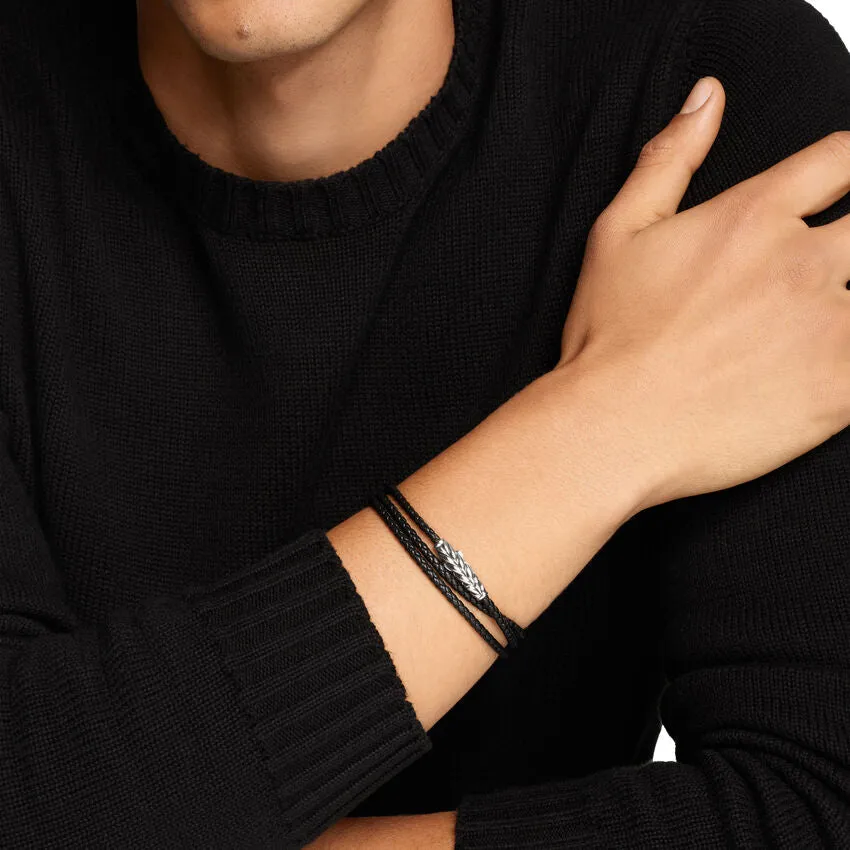 Chevron Triple Wrap Bracelet in Black Leather with Sterling Silver, 3mm, Size Medium