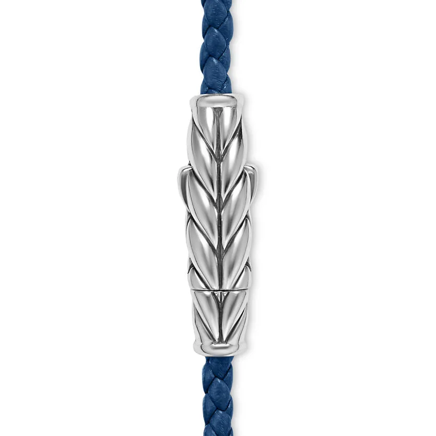 Chevron Triple Wrap Bracelet in Blue Leather with Sterling Silver, 3mm, Size Medium